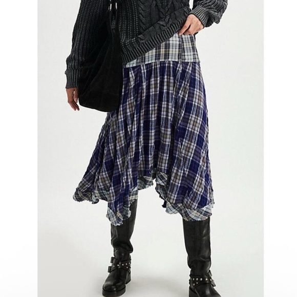 Free People Dresses & Skirts - Free People Navy Plaid Midi Skirt